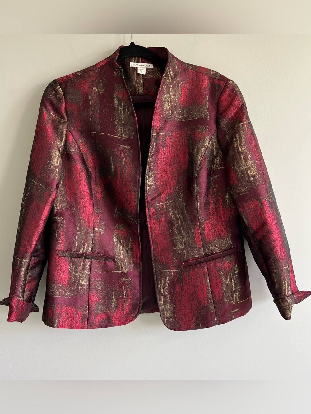 Coldwater Creek Women's Long Sleeve Red Patterned Jacket w/ 1Hook Closure Size M